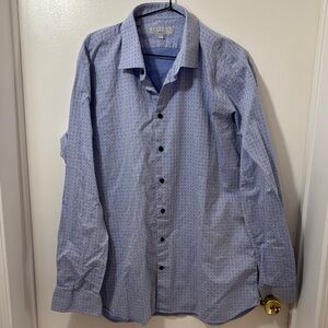 Lipson Men's Blue Patterned Dress Shirt
